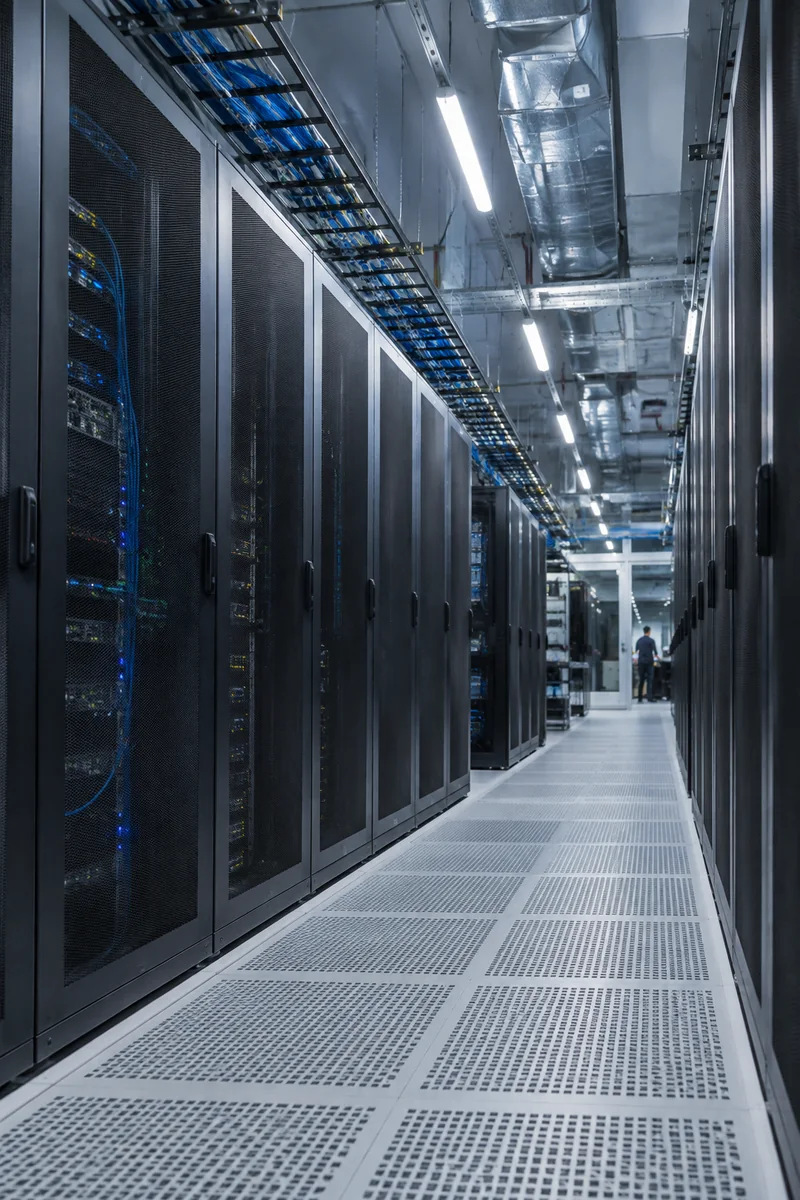 Data center cold aisle with cooling ductwork serviced by QPH in Indiana