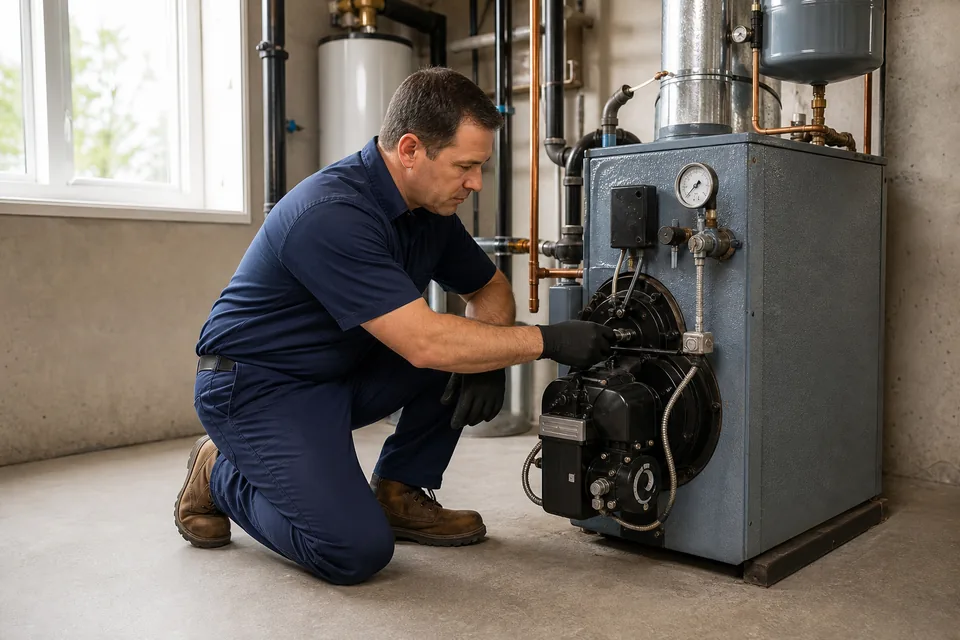 QPH technician diagnosing a residential boiler