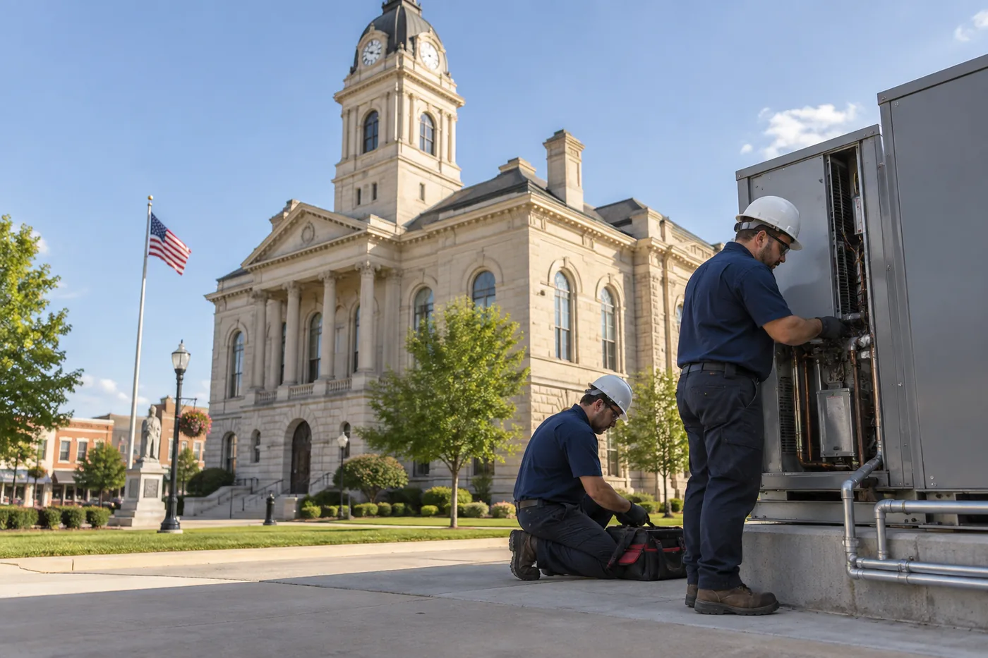 Limestone Indiana county courthouse on a small-town square